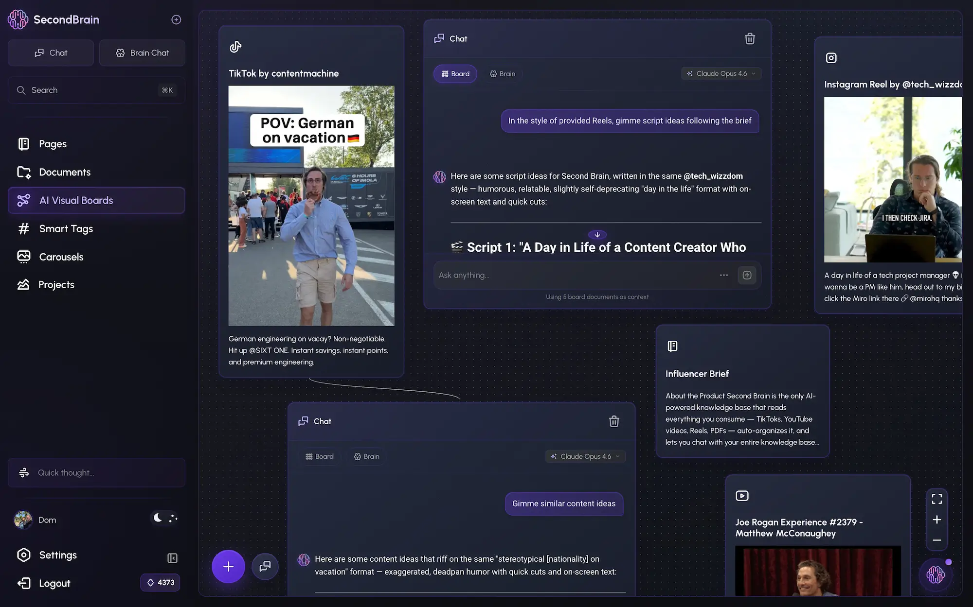 Rescroll visual board — posts, videos and AI chats on an infinite canvas