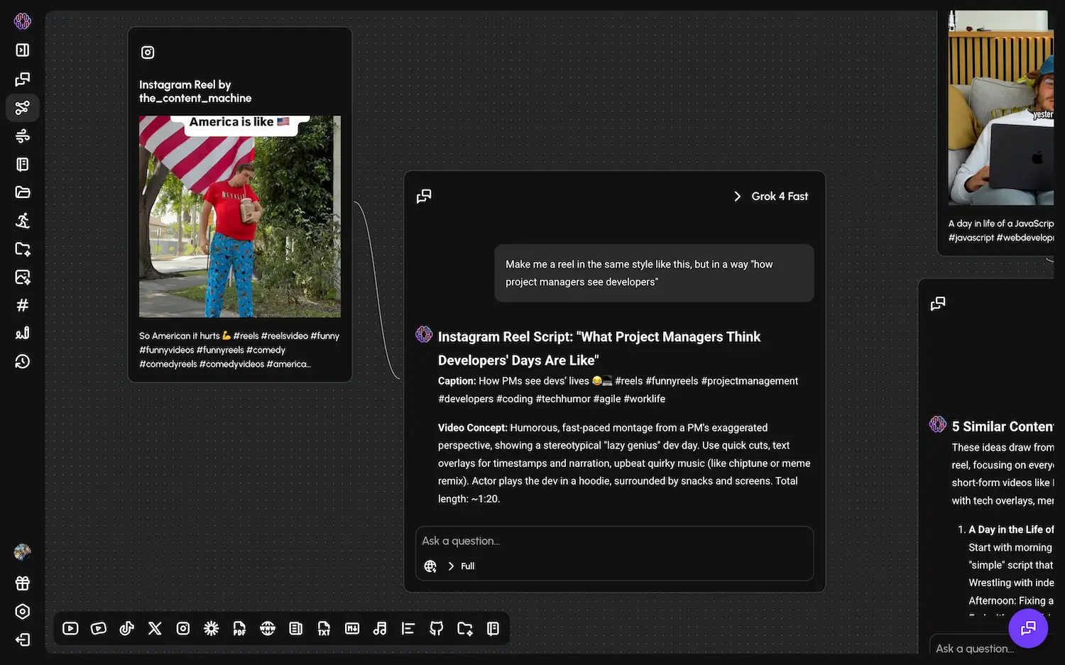 Transform viral content into your niche using Rescroll AI visual workspace
